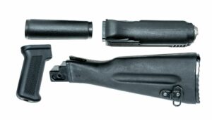 Stock set includes US made black polymer buttstock and pistol grip Bulgarian polymer handguards