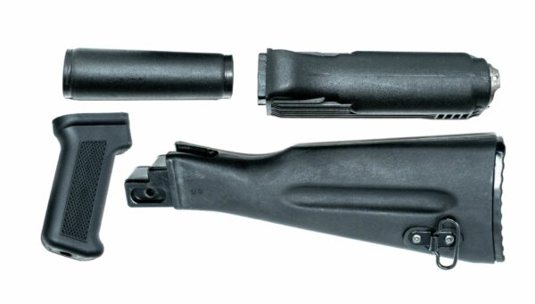 Stock set includes US made black polymer buttstock and pistol grip Bulgarian polymer handguards