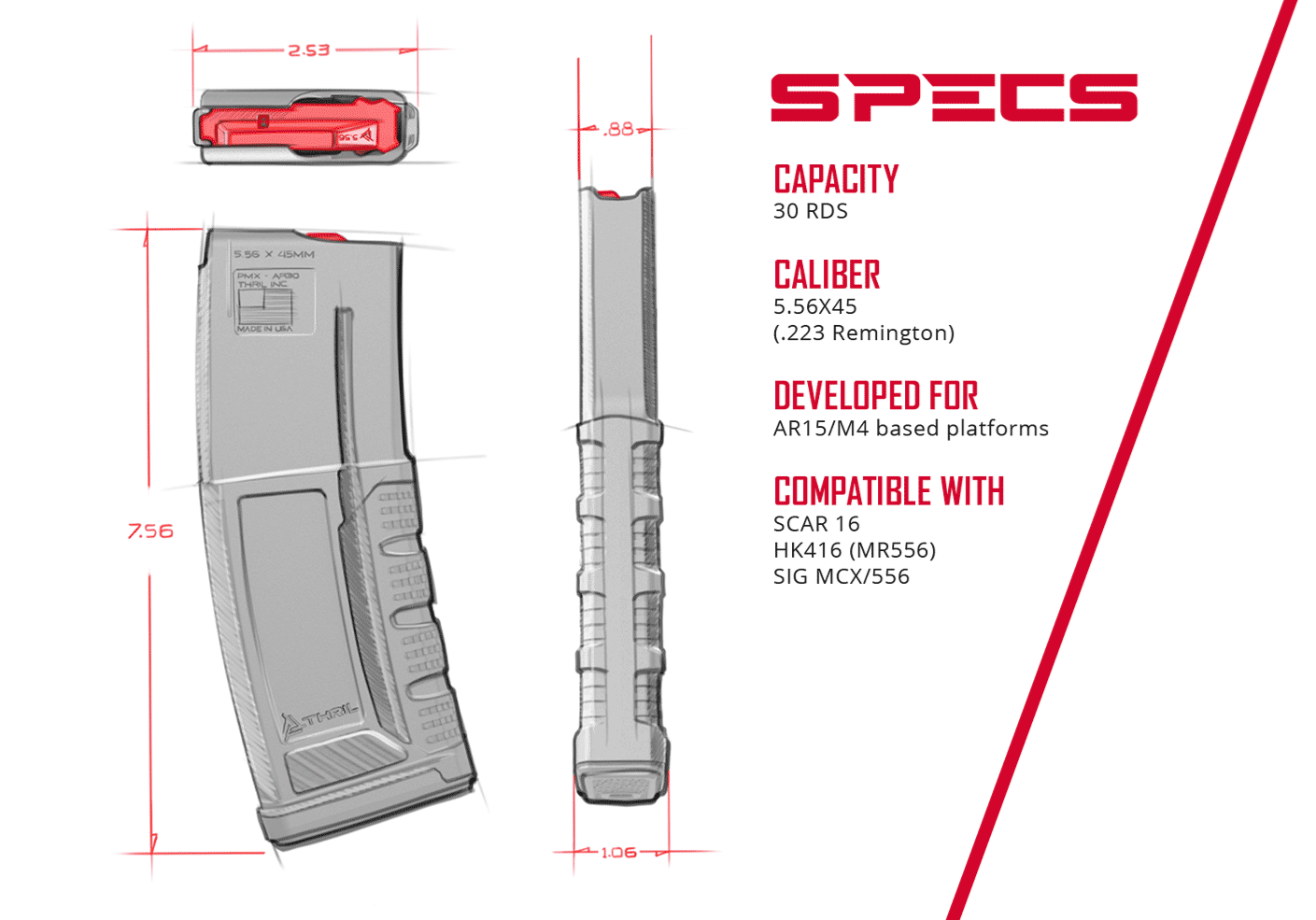 Thril USA 5.56x45mm Black Polymer 30 Round Magazine
