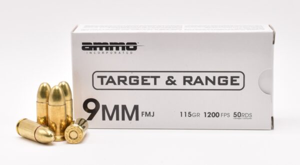 Ammo Inc Target and Range 9mm Luger Handgun Ammo - 115 Grain | FMJ | 50rd Box