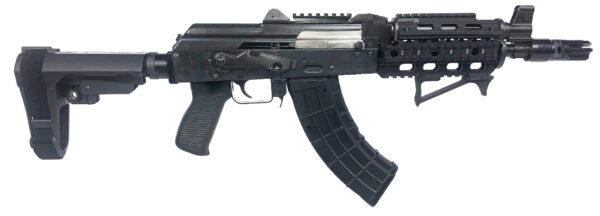 Zastava ZPAP92 AK-47 Pistol BULGED TRUNNION 1.5MM RECEIVER - Black | 7.62x39 | 10" Chrome Lined Barrel | Quad Rail | Night Brake | Angled Foregrip | SBA3 Arm Brace