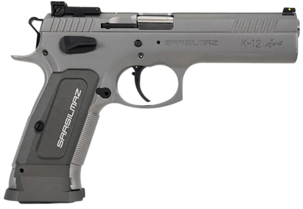 SAR USA K12STSP K12 Sport 9mm Luger 17+1 4.70" Stainless Target Crown Barrel, Stainless Steel Serrated Slide, Stainless Steel Frame w/Beavertail, Gray Polymer Grip, Right Hand