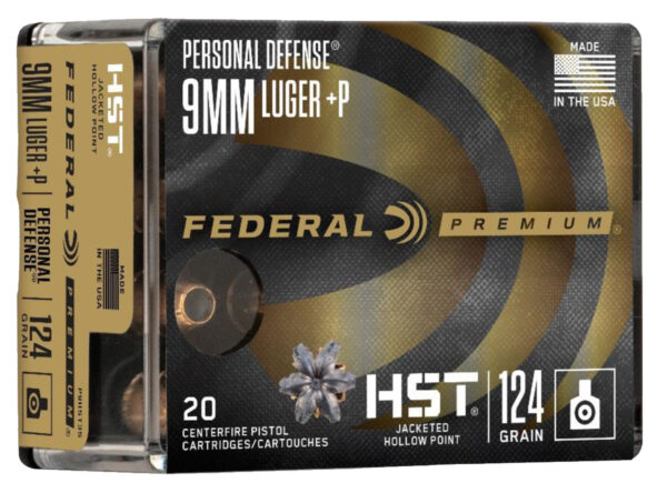 Federal P9HST3S Premium Personal Defense 9mmLuger+P 124gr HST Jacketed Hollow Point 20 Per Box/10 Case