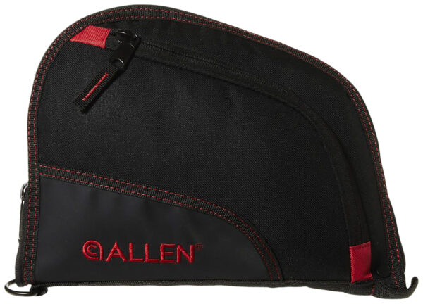 Allen 7738 Auto-Fit  Handgun Case Black Endura w/Red Trim, Foam Padding, Knit Lining, Mag Sleeve, Storage Pocket & Lockable Zipper 9" L