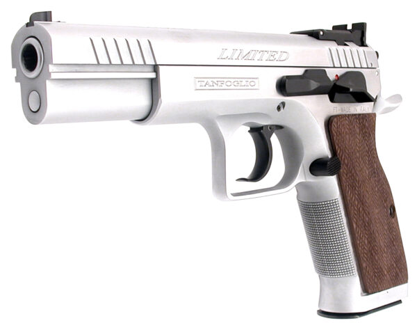 Tanfoglio IFG TF-LIMPRO-9 Defiant Limited Pro 9mm Luger Caliber with 4.80" Barrel, 19+1 Capacity, Overall Hard Chrome Finish Steel, Beavertail Frame, Serrated Slide & Brown Polymer Grip