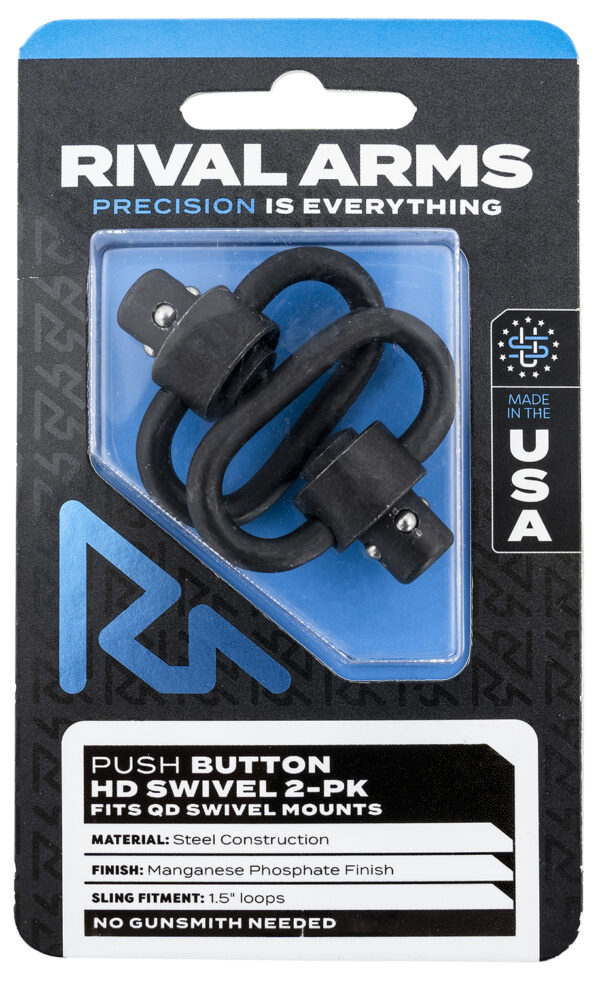 Rival Arms RA-RA92S1A HD Swivel Set  Black Manganese Phosphate Steel with 1.5" Loops & Push Button