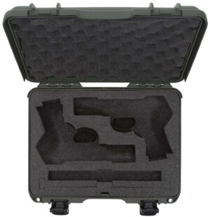 Nanuk 910CLASG6 910 Classic 2 Up Pistol Case Olive Polymer w/ Latches & Closed-Cell Foam Padding 13.20" L x 9.20" W x 4.10 " H Interior Dimensions