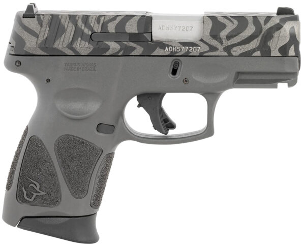 Taurus 1G3C931GZEB G3C  Compact Frame 9mm Luger 12+1 3.26" Matte Stainless Steel Barrel, Gray w/Zebra Stripes Serrated Steel Slide, Black Polymer Frame w/Picatinny Rail, Black Polymer Grip, Right Hand
