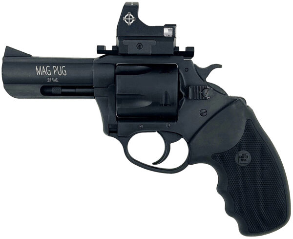 Charter Arms 13535 Mag Pug  Large 357 Mag 5 Shot, 3" Black Passivate Steel Barrel & Cylinder, Black Passivate Steel w/Picatinny Rail Frame. Black Combat Rubber Grip, Includes Micro Optic