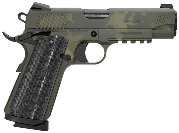 Girsan 392071 MC1911 C Untouchable Compact Frame 9mm Luger 9+1 4.40" Black Steel Barrel, OD Camo Serrated Steel Slide & Frame w/Beavertail & Picatinny Rail, Black Polymer Grip