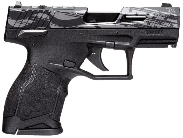 Taurus 1TX2233110US5 TX22C T.O.R.O. Compact Frame 22 LR 10+1 3.60" Matte Black Steel Barrel, Engraved Distressed USA Flag Optic Ready/Serrated Slide, Black Polymer Frame