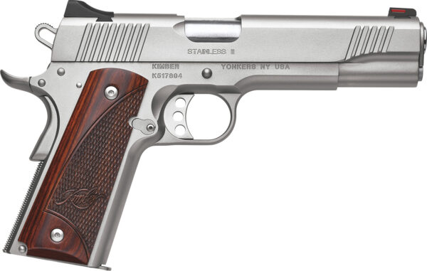 Kimber Mfg, Inc 3200328 Stainless II  Full Size Frame 45 ACP 7+1 5" Stainless Match Grade Barrel, Satin Silver Serrated Stainless Steel Slide & Frame w/Beavertail, Rosewood Grip