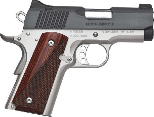 Kimber Mfg, Inc 3200332 Ultra Carry II  9mm Luger 8+1 3" Stainless Match Grade Barrel, Matte Black Brushed Serrated Steel Slide, Satin Silver Aluminum Frame w/Beavertail, Rosewood Grip