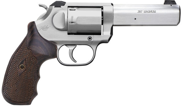 Kimber Mfg, Inc 3400031 K6S Combat DA/SA 357 Mag 6 Shot 4" Brushed Stainless Stainless Steel Barrel & Cylinder, Brushed Stainless Steel Frame, Walnut 3-Finger Target Grip, Exposed Hammer