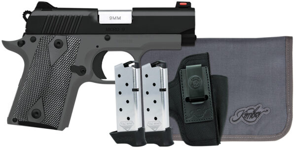 Kimber Mfg.,inc 3300252 Micro 9 RTC Bundle Micro Frame 9mm 7+1 3.15" Stainless Ramped Barrel, KimPro II Black Serrated Slide, Kimpro II Black Aluminum Frame w/Beavertail, Shadow Ghost Grip