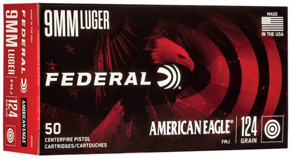 Federal AE9AP American Eagle Handgun 9mmLuger 124gr Full Metal Jacket 50 Per Box/20 Case