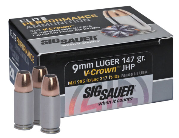 Sig Sauer E9MMA320 Elite Performance  9mmLuger 147gr V-Crown Jacketed Hollow Point 20 Per Box/10 Case