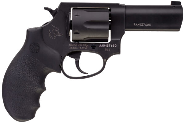Taurus 285631NS 856 Defender 38 Special +P Caliber with 3" Barrel, 6rd Capacity Cylinder, Overall Matte Black Finish Stainless Steel, Finger Grooved Black Hogue Rubber Grip & Night Front Sight