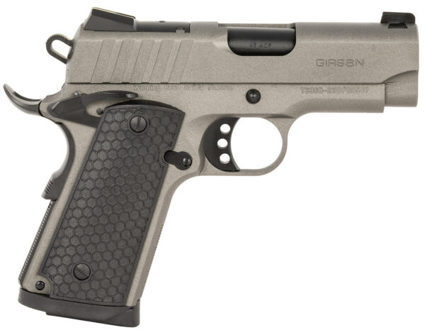 Girsan 391141 MC1911 SC Influencer Sub-Compact 45 ACP 6+1 3.40" Black Steel Barrel, Tungsten Gray Cerakote Optic Ready/Serrated Steel Slide & Frame w/Picatinny Rail & Beavertail, Gray Polymer Grip