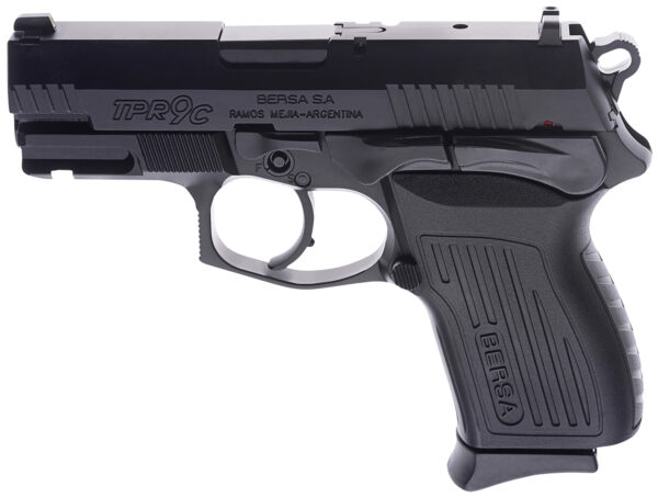 Bersa TPR9CM TPRC  Compact Frame 9mm Luger 13+1, 3.25" Black Manual Barrel, Matte Black Serrated Steel Slide & Aluminum Frame, Ambidextrous