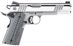 Bersa B19117050PMBG B1911 Mirror Full Size Frame 45 ACP 8+1 5" Stainless Steel Barrel, Polished Stainless Serrated Steel Slide, Stainless Steel Frame w/Beavertail, Gray VZ Grip, Ambidextrous