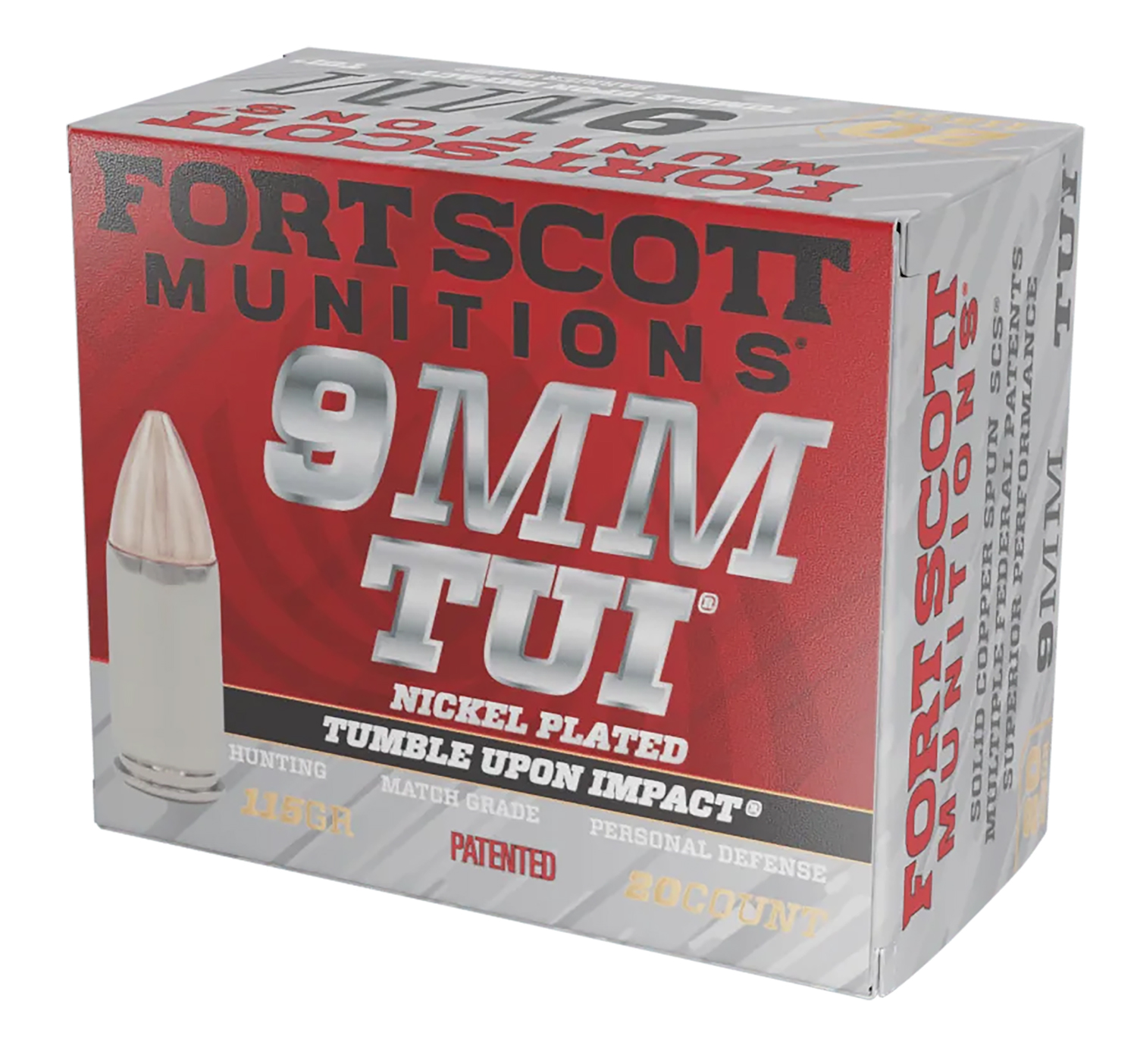 Fort Scott Munitions 9MM115SCVNIC Tumble Upon Impact (TUI) 9mmLuger 115gr Solid Copper Spun 20 Per Box/25 Case