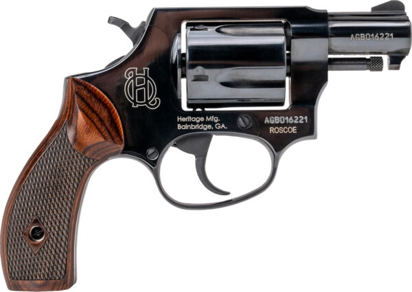 Heritage Mfg HR38B2W Roscoe  Small Frame 38 Special +P 5rd 2" Black Polished Alloy Steel Barrel & Cylinder, Black Polished Carbon Steel Frame, Wood Grip, Transfer Bar Safety