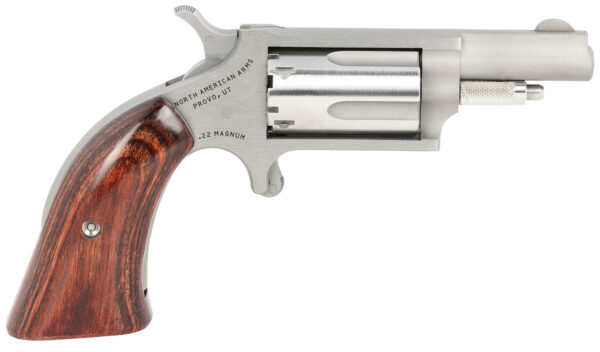North American Arms 22MGBG Mini-Revolver  Sports South Exclusive 22 WMR 5 Shot 1.63" Stainless Steel Barrel, Frame & Cylinder, Wood Boot Grip, Exposed Hammer