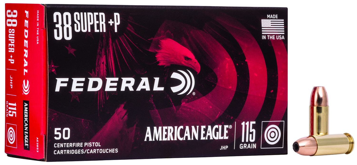 Federal AE38S3 American Eagle Handgun 38Super+P 115gr Jacketed Hollow Point 50 Per Box/20 Case