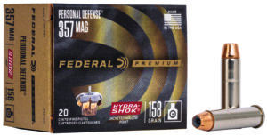 Federal P357HS1 Premium Personal Defense 357Mag 158gr Hydra-Shok Jacketed Hollow Point 20 Per Box/25 Case
