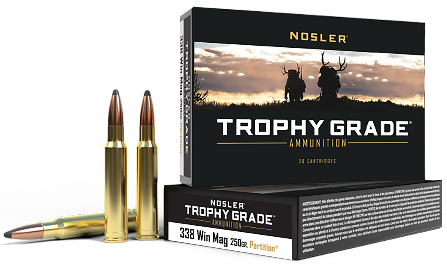 Nosler 60082 Trophy Grade 338WinMag 250gr Nosler Spitzer Partition 20 Per Box/10 Case