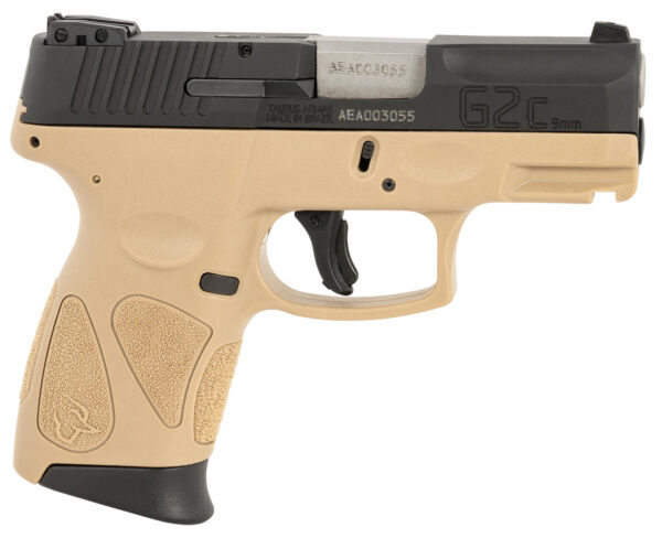 Taurus 1G2C93112T G2C  Compact Frame 9mm Luger 12+1 3.26" Matte Stainless Steel Barrel, Matte Black Serrated Steel Slide, Coyote Tan Polymer Frame w/Picatinny Rail & Polymer Grip, Right Hand