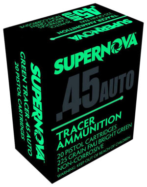 Supernova PMSN45ACG Green Tracer Non Corrosive 45 ACP 225 gr Full Metal Jacket 20 Per Box/ 50 Cs