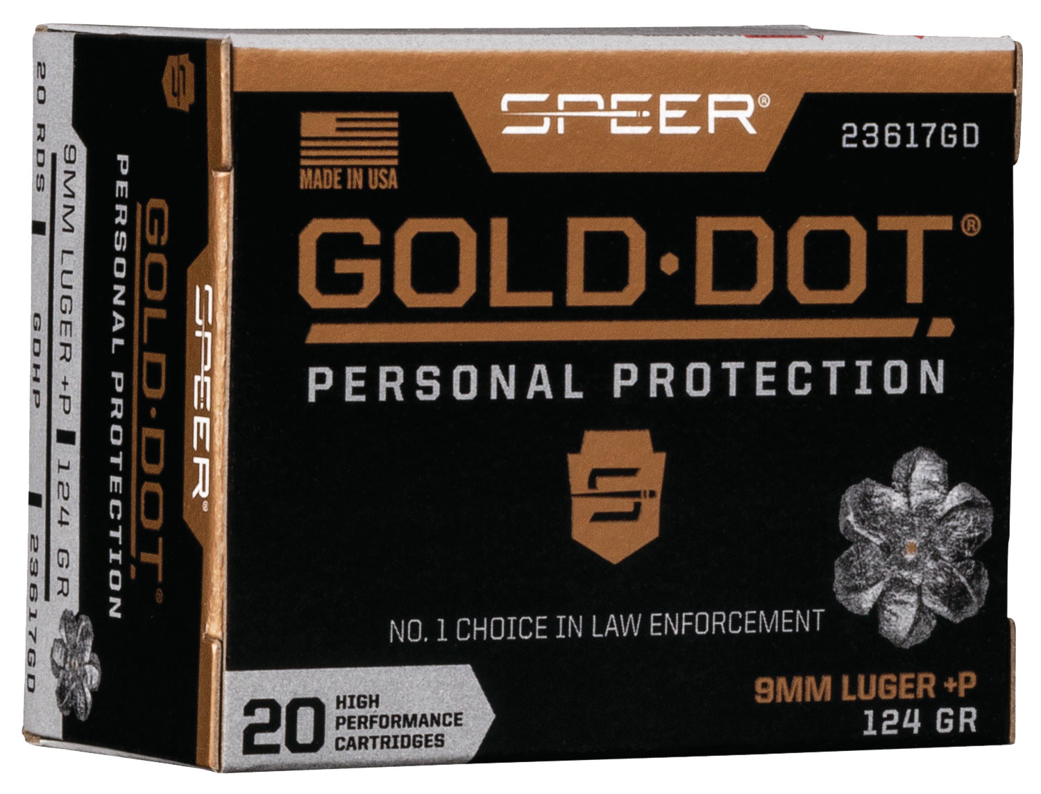 Speer 23617GD Gold Dot Personal Protection 9mmLuger+P 124gr Hollow Point 20 Per Box/10 Case