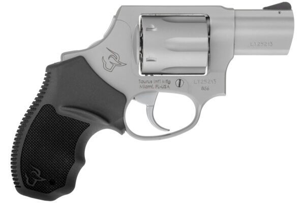 Taurus 2-856029CH 856  Small 38 Special +P 6 Shot 2" Matte Stainless Steel Barrel, Cylinder & Frame, Black Finger Grooved Rubber Grip, Transfer Bar Safety, Concealed Hammer