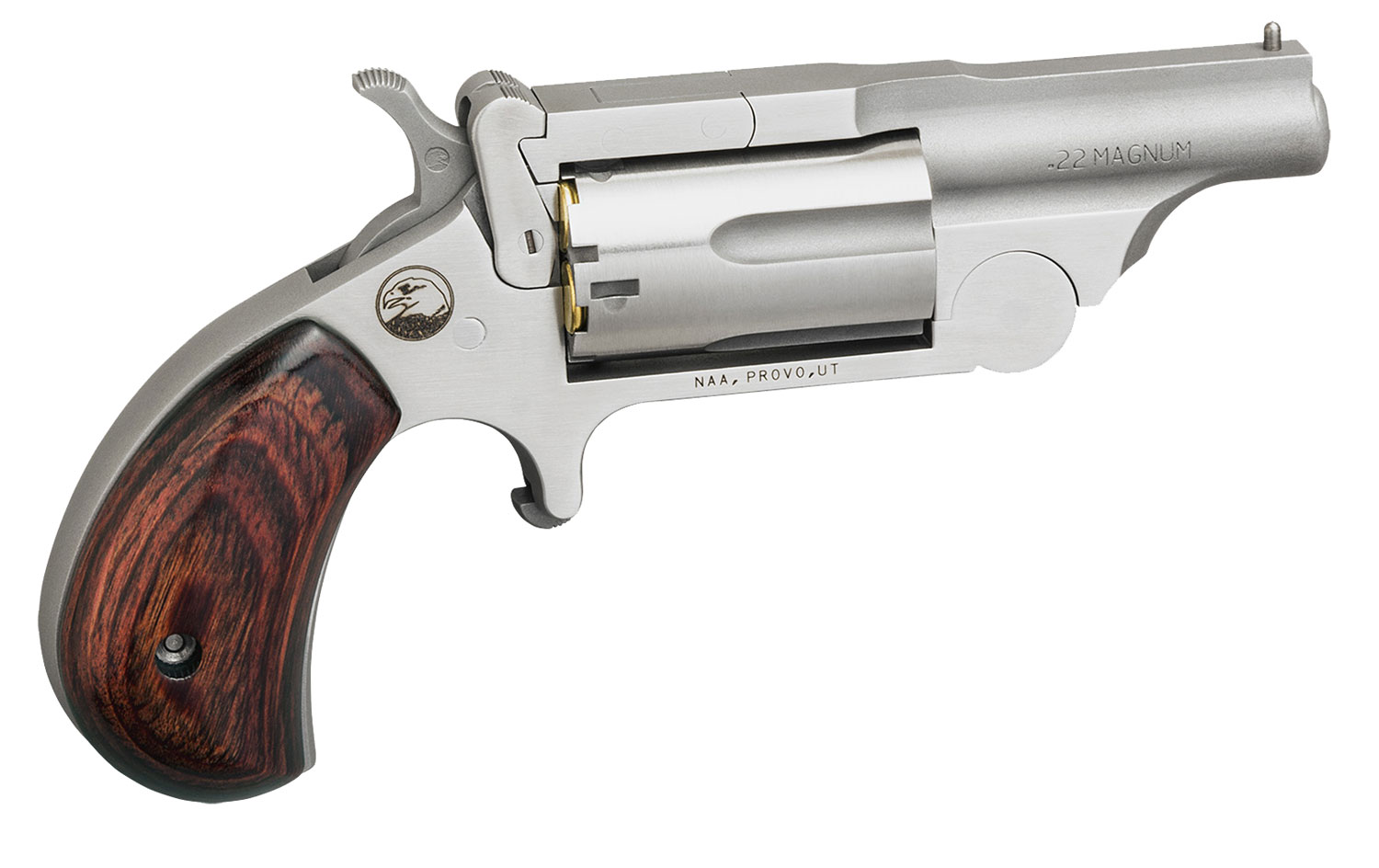 North American Arms 22MR Ranger II  22 WMR 5 Shot 1.63" Satin Stainless Steel Barrel & Frame, Stainless Cylinder, Rosewood Birdshead Grip, Exposed Hammer