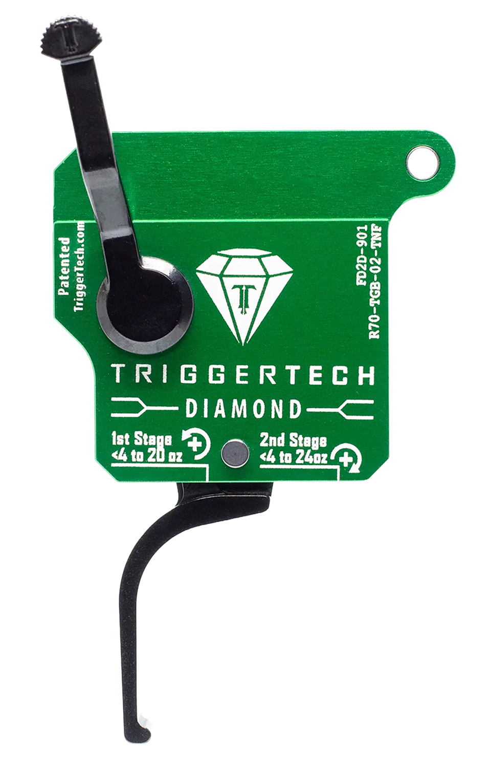 TriggerTech R70TGB02TNF Diamond  Two-Stage Flat Clean Trigger with 0.50-2.80 lbs Draw Weight & Green w/Black Parts Finish for Remington 700 Right
