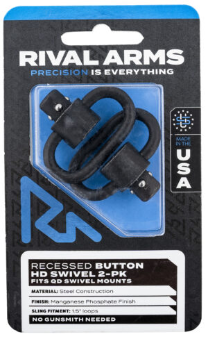 Rival Arms RA-RA92S2A HD Swivel Set  Black Manganese Phosphate Steel with 1.5" Loops & Recessed Button