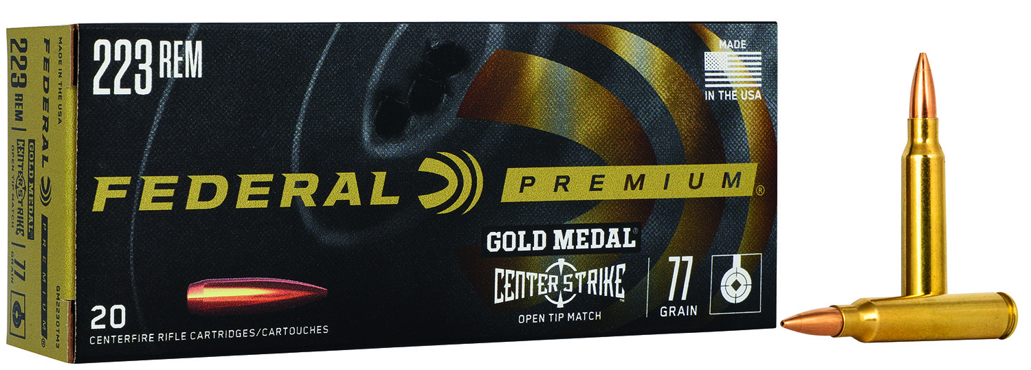 Federal GM223OTM3 Premium Gold Medal 223Rem 77gr Open Tip Match 20 Per Box/10 Case