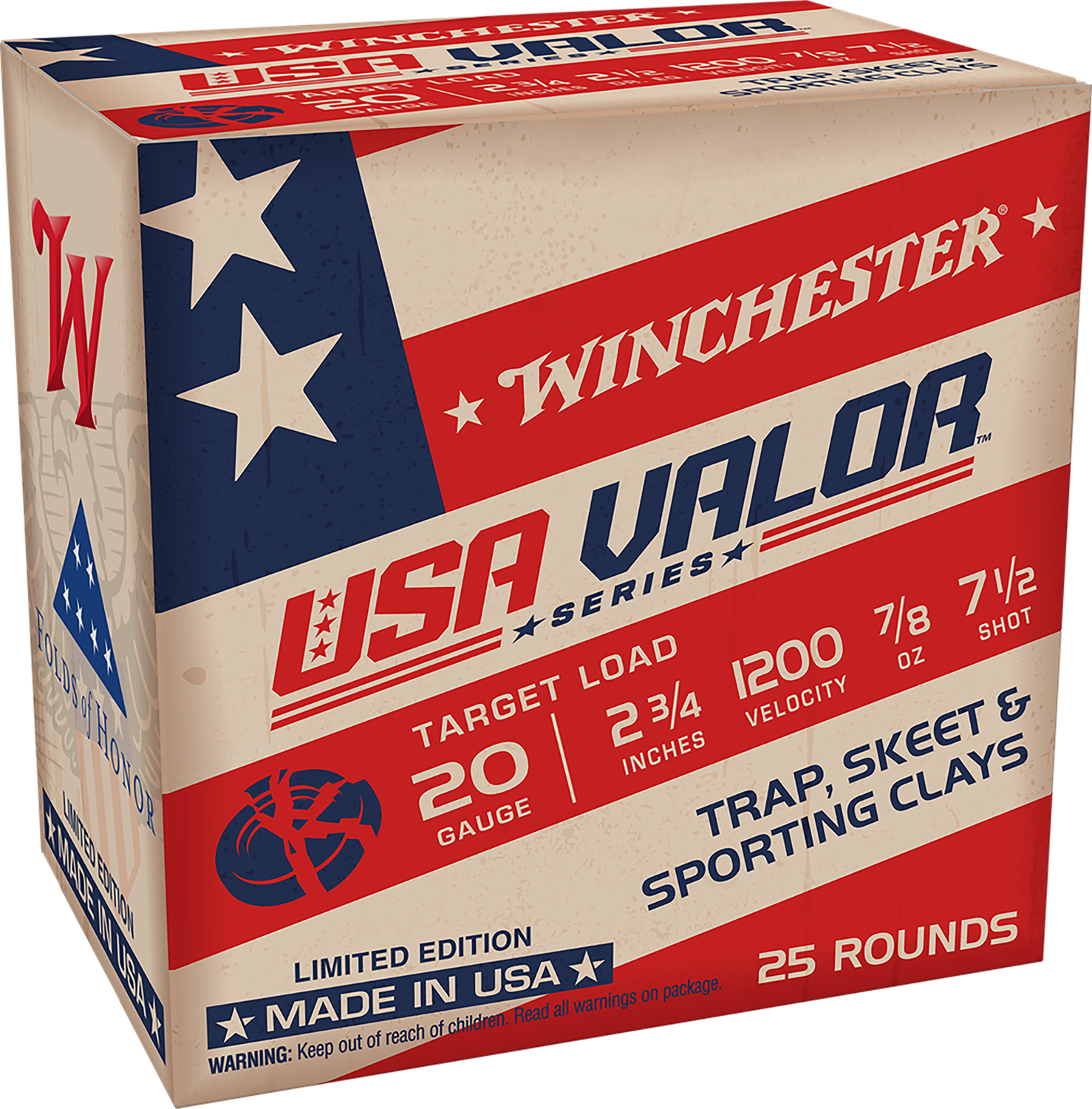 Winchester Ammo USAV207 USA Valor  20Gauge 2.75" 7/8oz 7.5Shot 25 Per Box/10 Case