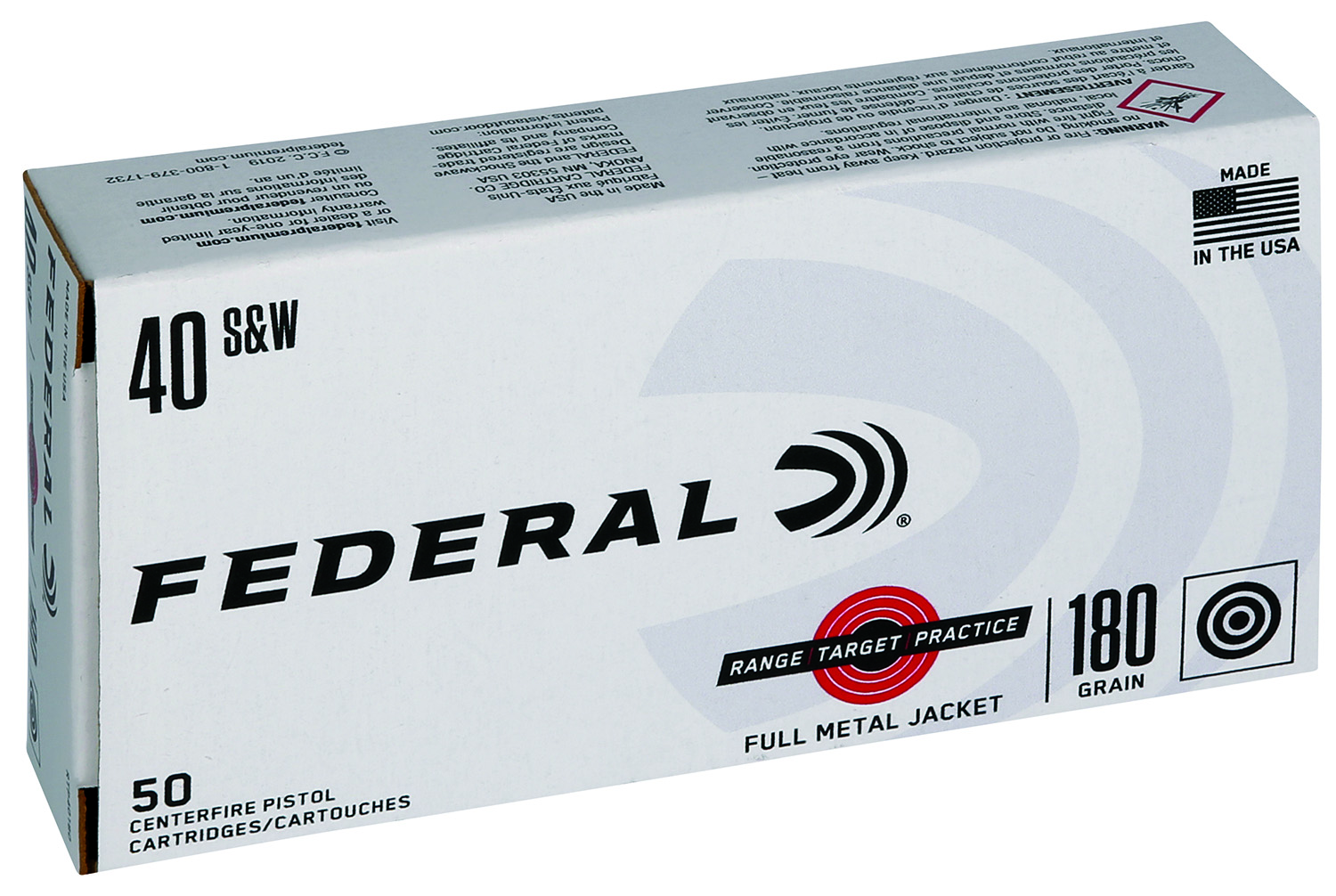Federal RTP40180 Range & Target 40S&W 180gr Full Metal Jacket 50 Per Box/20 Case