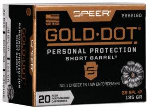 Speer 23921GD Gold Dot Personal Protection Short Barrel 38Special+P 135gr Hollow Point 20 Per Box/10 Case