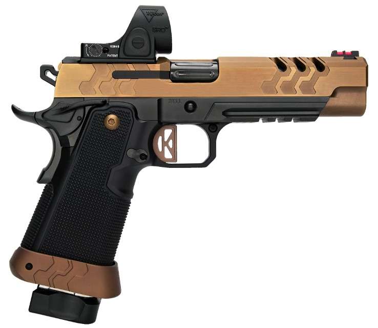 KIMBER 2K11 TARGET O.I. 9MM PISTOL, 5" COYOTE PVD FINISH, GT TRIGGER, TRIJICON OPTIC, 1-17RD, 2-20RD