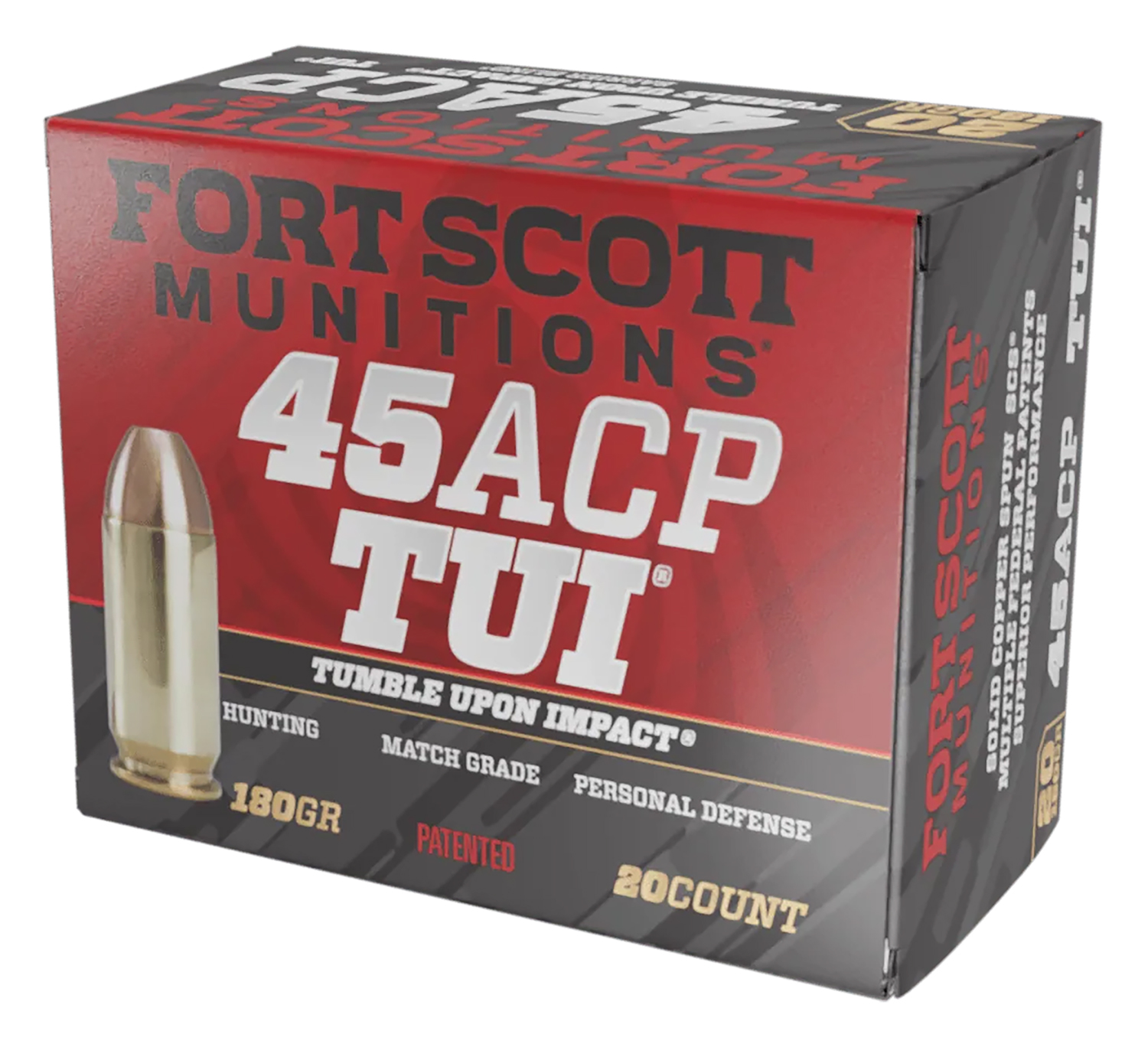 Fort Scott Munitions 450180SCV Tumble Upon Impact (TUI) 45ACP 180gr Solid Copper Spun 20 Per Box/25 Case