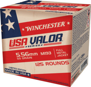 Winchester Ammo USA193125 USA Valor M193 5.56x45mmNATO 55gr Full Metal Jacket 125 Per Box/10 Case