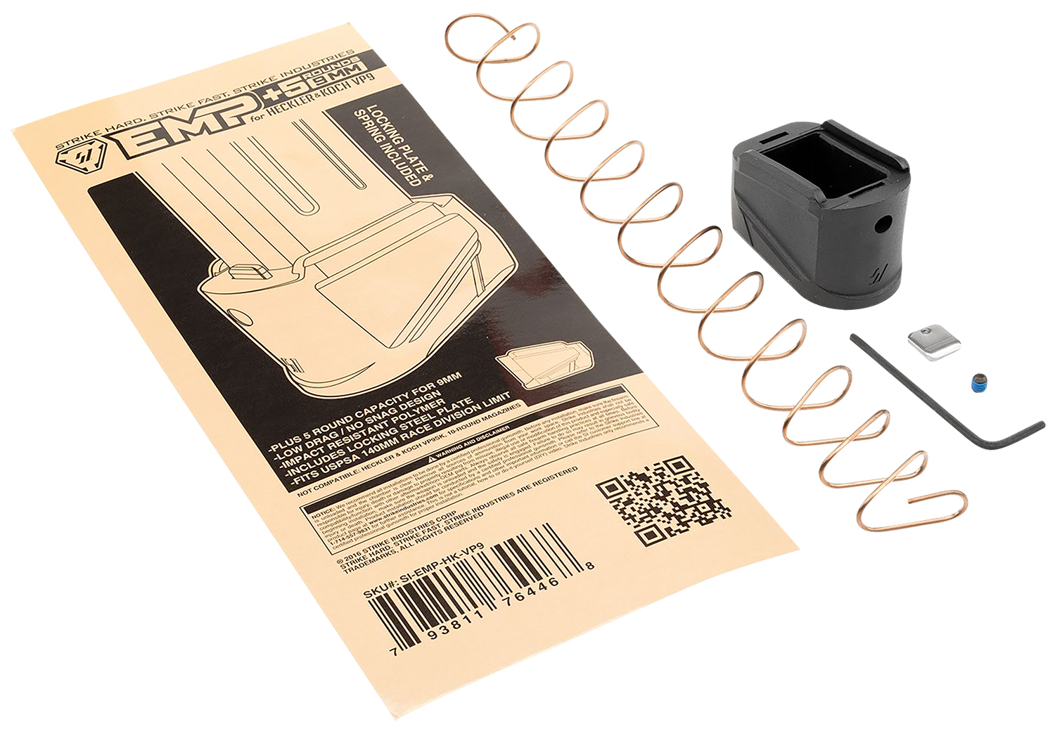 Strike Industries EMPHKVP9 Enhanced Magazine Plate Extended +5rd 9mm Luger Black Polymer for H&K VP9