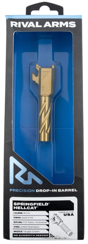 Rival Arms RARA20H101E Precision V1 Match Grade Spiral Fluted Threaded Gold PVD Stainless Steel, Fits Springfield Hellcat