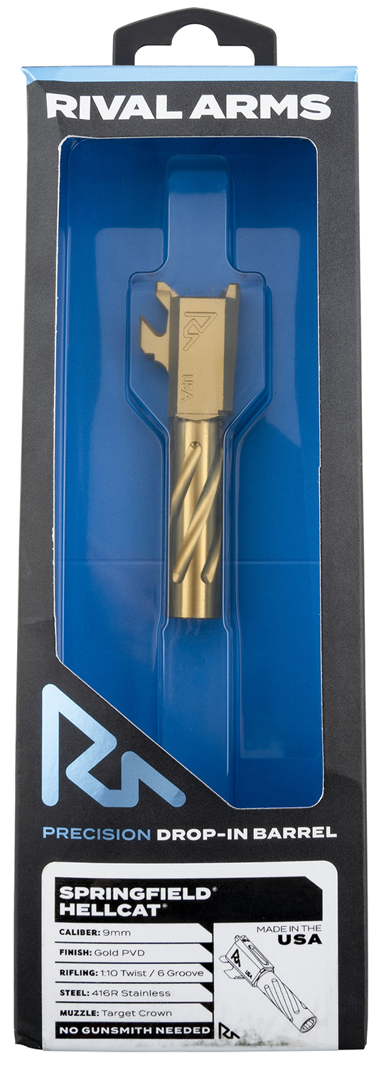 Rival Arms RARA20H101E Precision V1 Match Grade Spiral Fluted Threaded Gold PVD Stainless Steel, Fits Springfield Hellcat