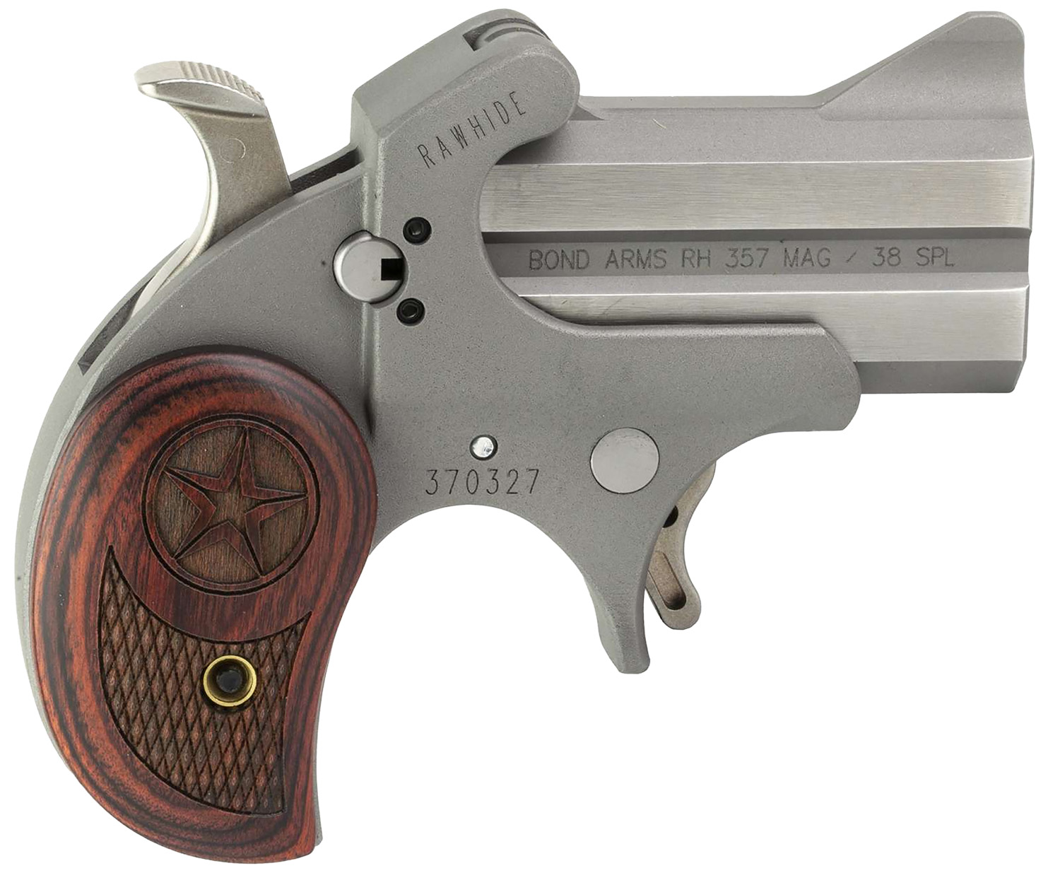 Bond Arms BARHRW Rawhide 38 Special/357 Mag 2 Shot 2.50" Rough Matte Stainless Steel Barrel & Frame, Rosewood Grips