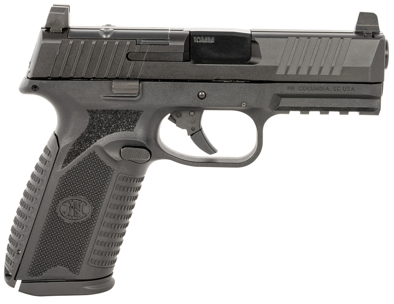 FN 66101379 510 MRD Full Size 10mm Auto 15+1, 4.10" Black Target Crown Steel Barrel, Black PVD Optic Cut/Serrated Steel Slide & Polymer Frame w/Picatinny Rail, Ambidextrous